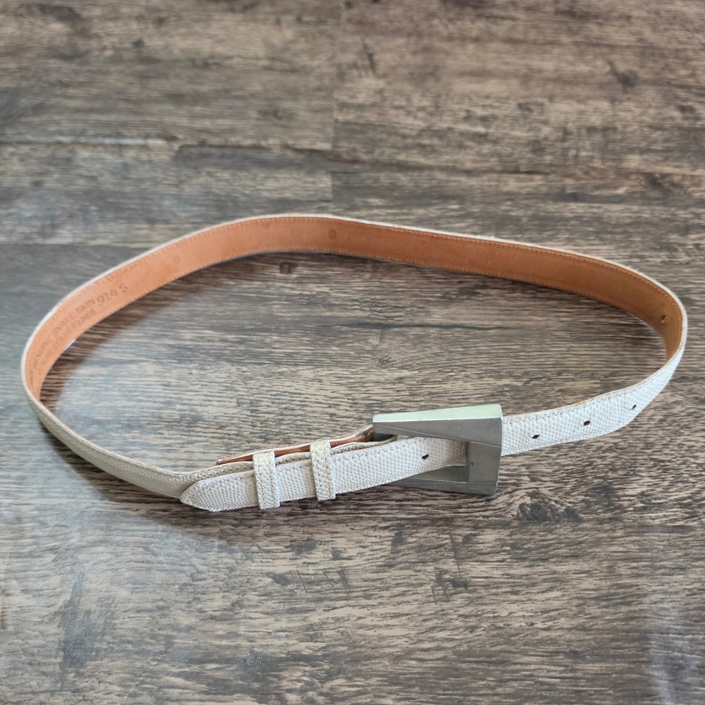 MZ‎ Accessories of New York Belt Womens Small Cream Genuine Snake Skin Geometric
